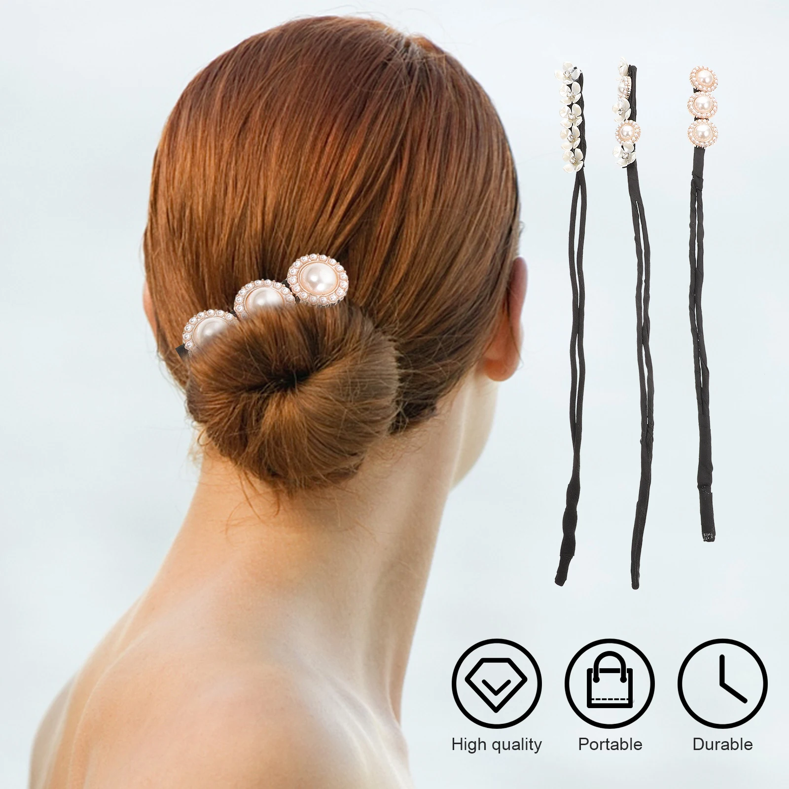 

3 Pcs Pearls Decorated Bun Maker Lazy Styler Hair Accessories Girls Pearl Hair Ring Set 4 Flowers Easy Use Heatless Curls