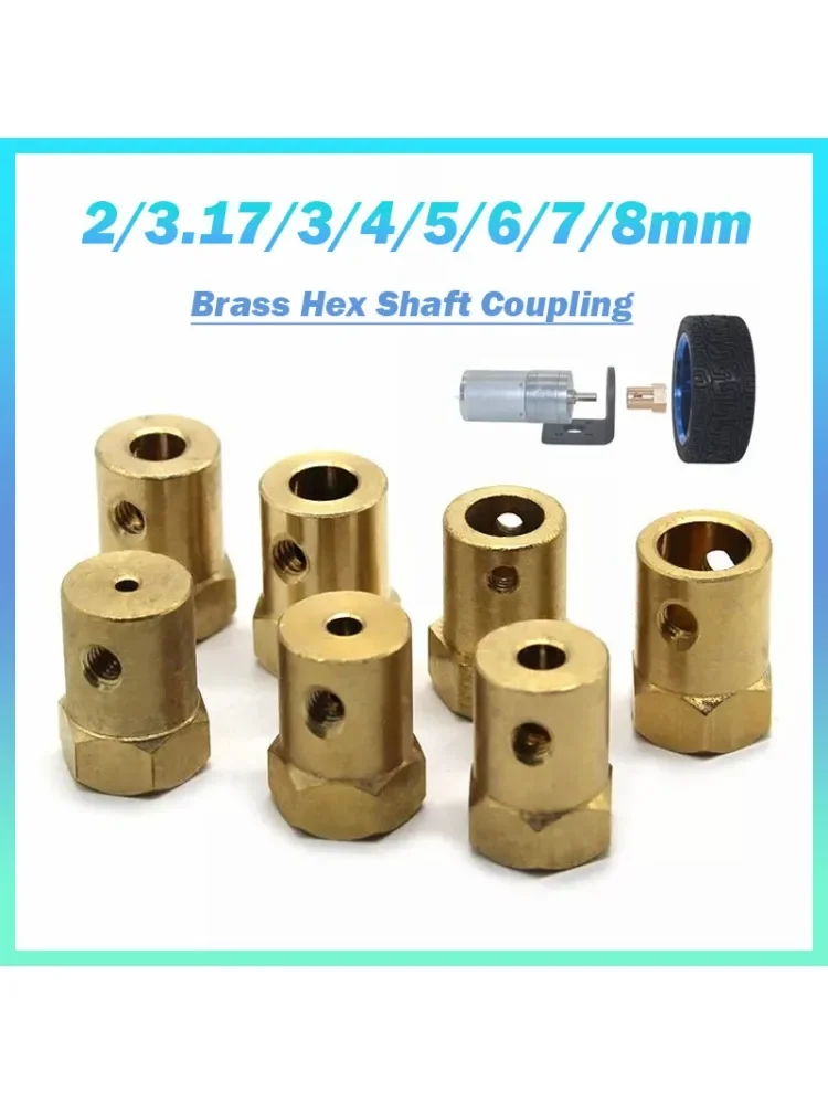 Joint d'arbre d'entraînement de moteur hexagonal en laiton, couplage de transmission, connecteur de couremplaçant pour modèle RC, bricolage, 5 pièces, 2/3mm, 17mm, 3mm, 4mm, 5mm, 6mm, 7mm, 8mm