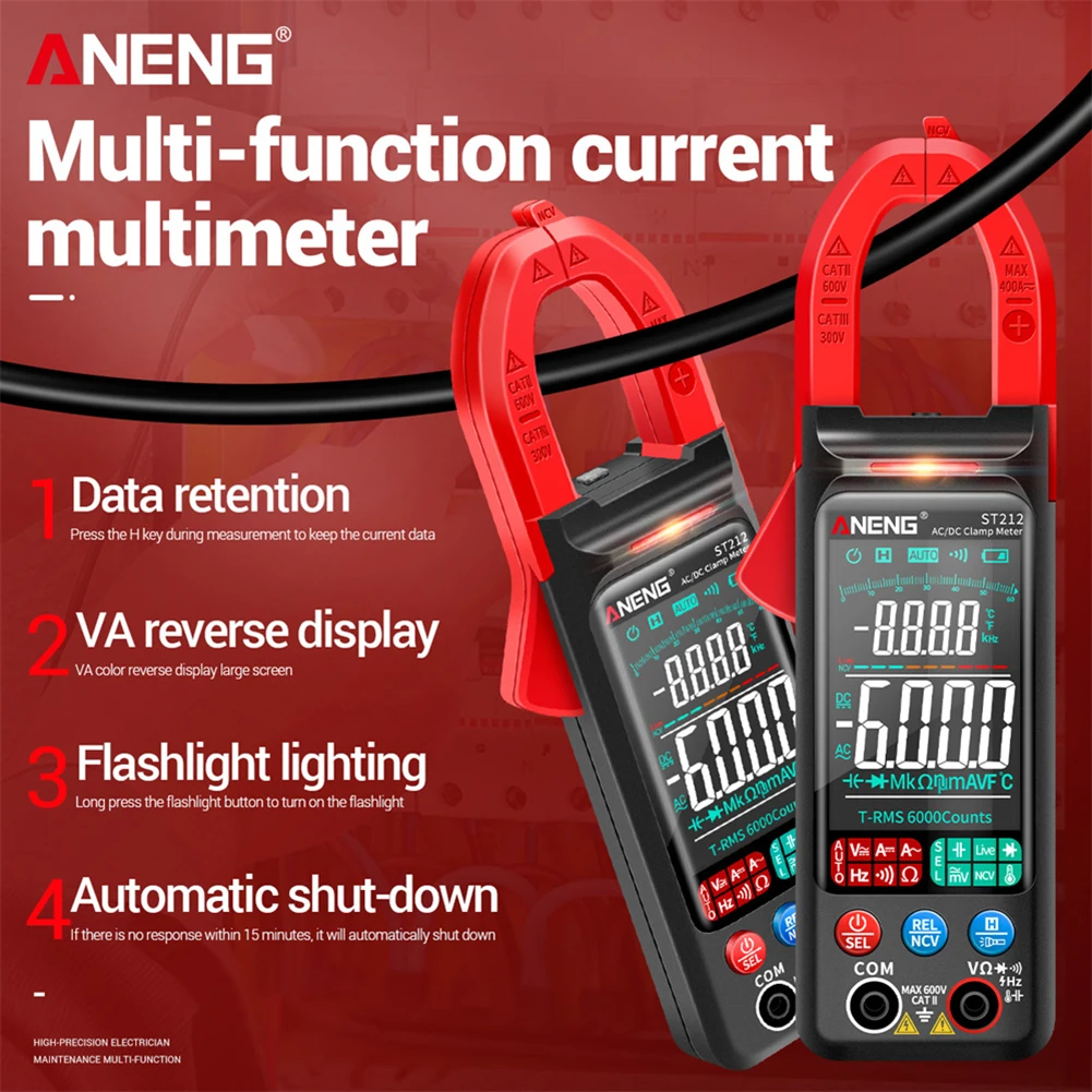 ANENG ST212 Smart Multimeter 6000 Counts Digital Clamp Meter Current Voltage Capacitance Ohm Tester Auto Range LCD Color Screen