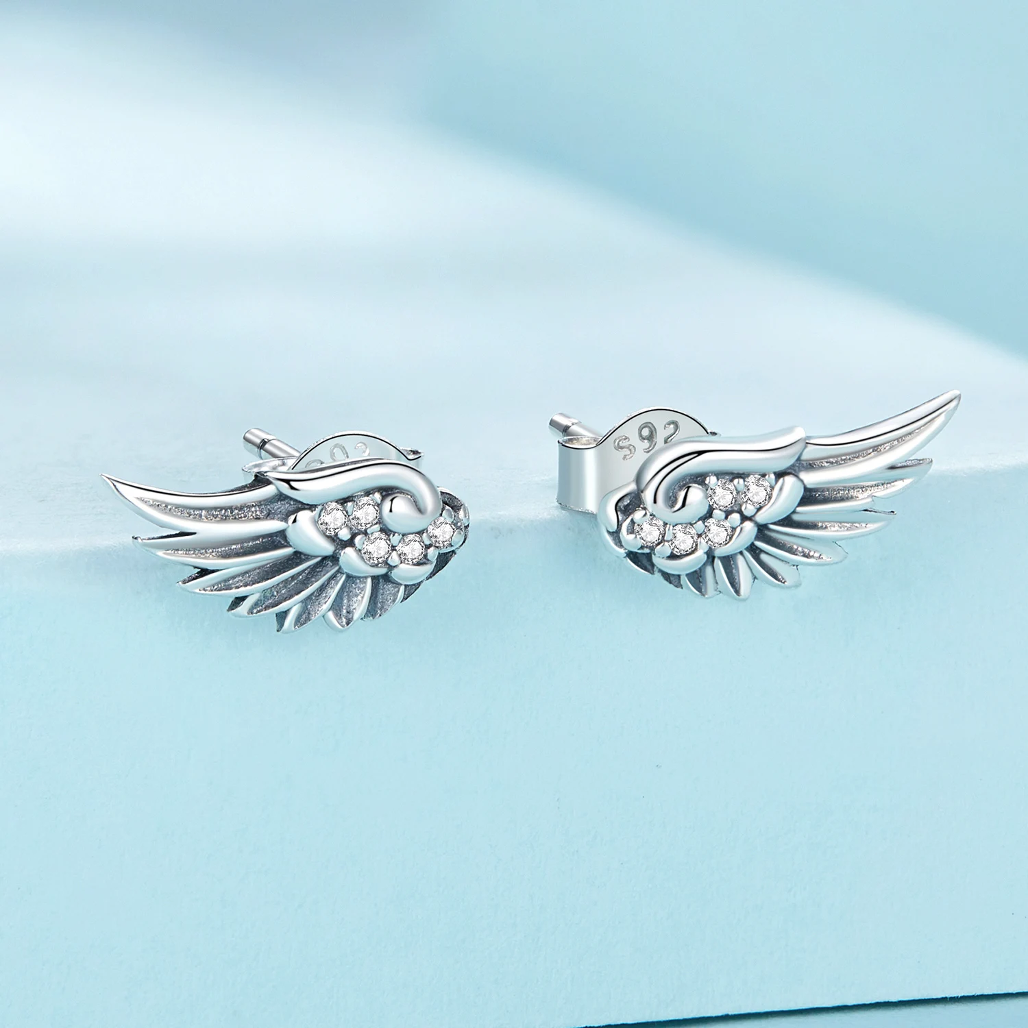 

S925 Silver Angel Wings Earrings White Zircon Vintage Wing Stud Earring