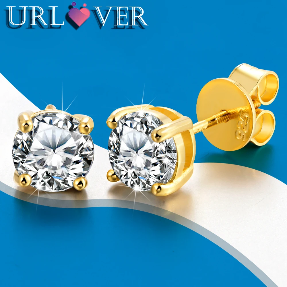 

URLOVER 1ct D Color Moissanite Earrings GRA Certificate 925 Sterling Sliver Plated Gold Diamond Ear Studs for Women Jewelry Gift