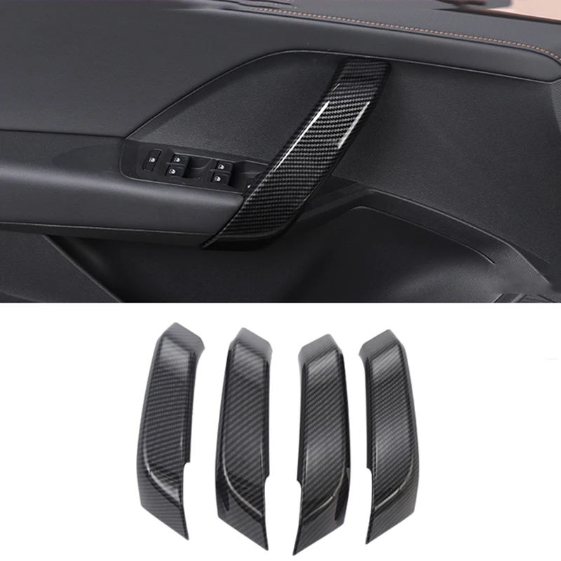 Carbon Fiber Car Interior Door Armrest Cover Trims for Volkswagen Tharu VW Taos 2018 2019 2020 2021 2022 2023 Accessories Kit