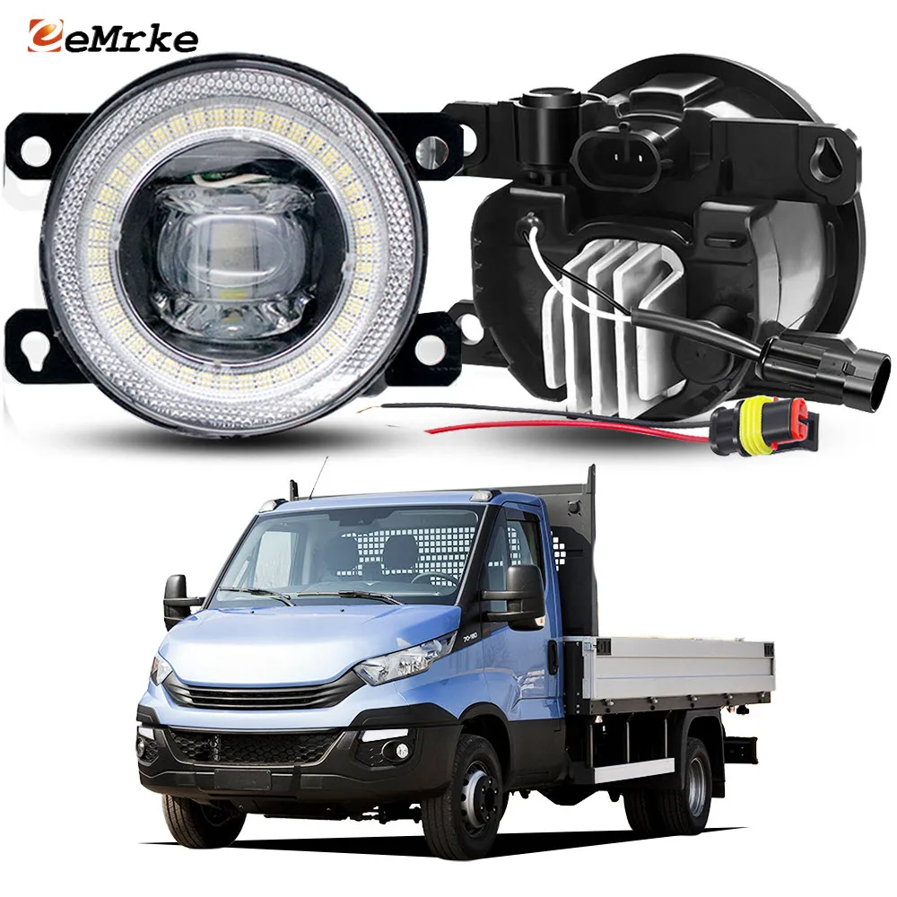 

For Iveco Daily 2014 2015 2016 2017 2018 2019 LED Fog Lights Angel Eye DRL Ring Fog Driving Lamp Cover Frame Grille Bezel