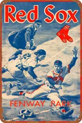 Vintage Red Sox Poster Baseball Gift Poster Vintage Tin Sign for Bar Cafe Office Home Wall Decor Gift 12 X 8 inch