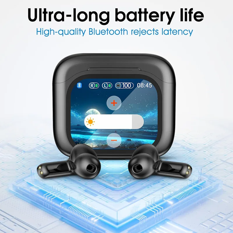 Inteligentne słuchawki Bluetooth z funkcją tłumienia szumów, wyświetlaczem LCD, nowe bezprzewodowe słuchawki cyfrowe z długą żywotnością baterii i wyświetlaczem. — zdjęcie produktu 4