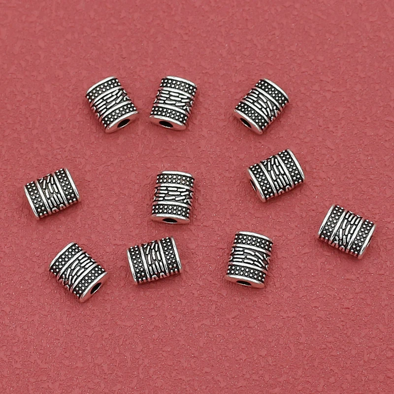 10pcs/Lot Vintage Flat Square Geometry Loose Beads 9x7mm Bracelets Necklace DIY Crafts Jewelry Spacer Charms Alloy Accessories