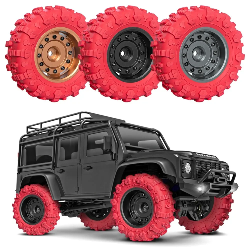 Colored Aluminum Beadlock Wheels 1.45' Tires for 1/24 1/18 RC Crawlers Mud Terrain Tyres Compatible with SCX24 TRX4M FMS Ascent-