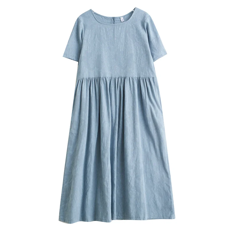 Rétro Floral Coton Lin Or Sve Dr Femmes Été Grande Taille Lâche Viande Couvrant Minceur Jupe Longue Coréenne Sle A-Line...