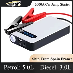 GKFLY 2000A Car Jump Starter Power 44.4W Power Bank Car Battery Booster Charger Starting Device Auto Emergency Start-up Lighting