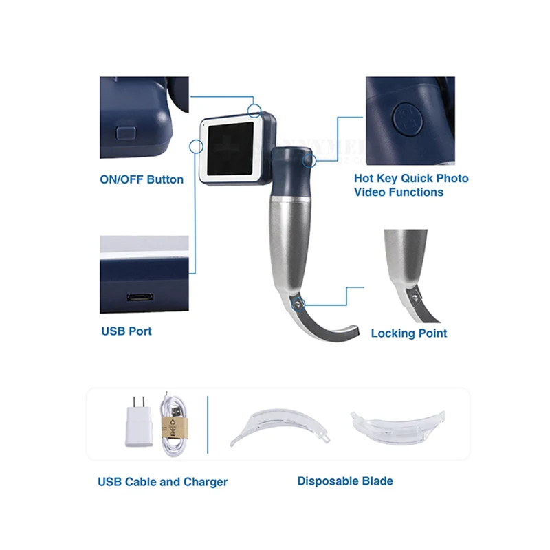 USB Output Difficult Airway Hospital Complete Set Reusable Video Laryngoscope  With Reusable Blade