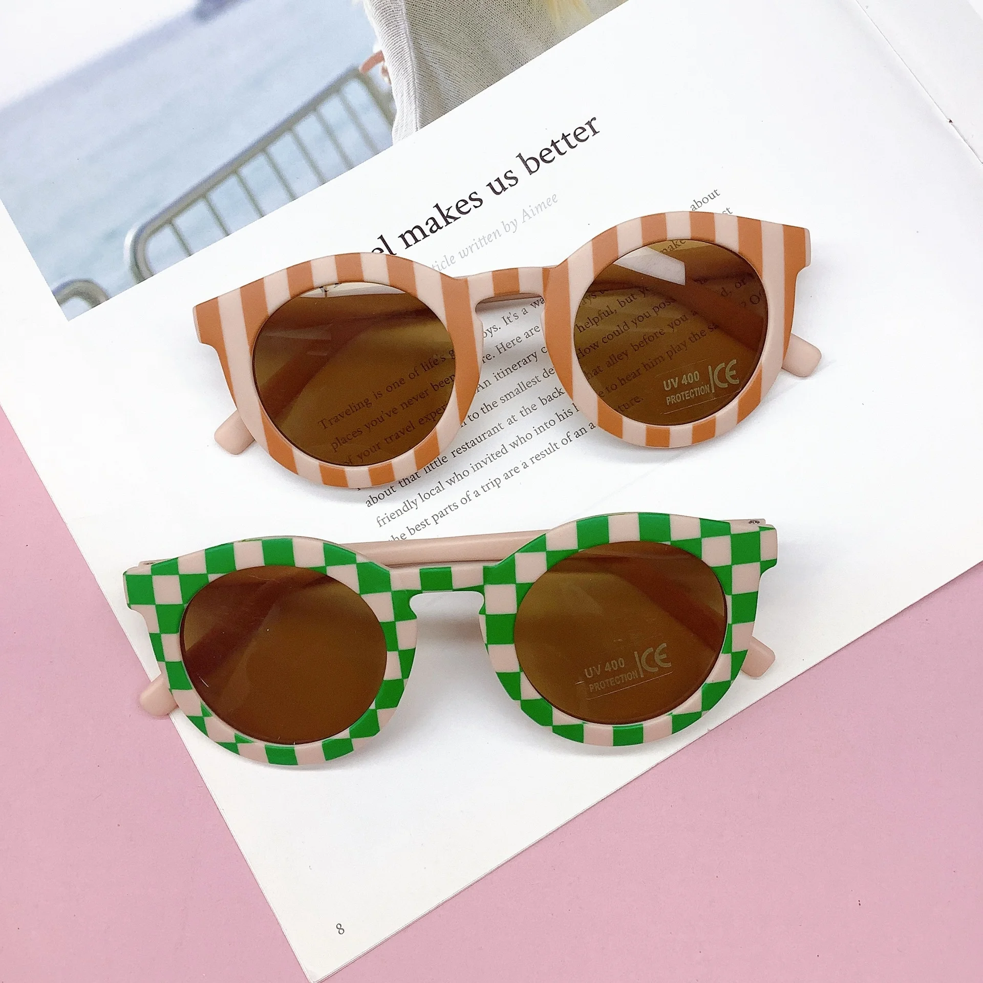 Individualized children's sunglasses fashion boys and girls checkerboard sunglasses baby anti-UV glasses tide image 3