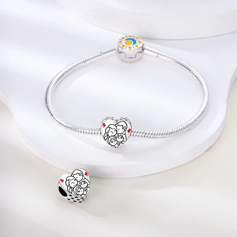 Charms aus 925er-Sterlingsilber, glückliche Familie, Perle, Zirkonium, Familie, Liebe, baumelnd, passend für Original-Armband, Damen, Schmuck, Geschenk – Detail 5