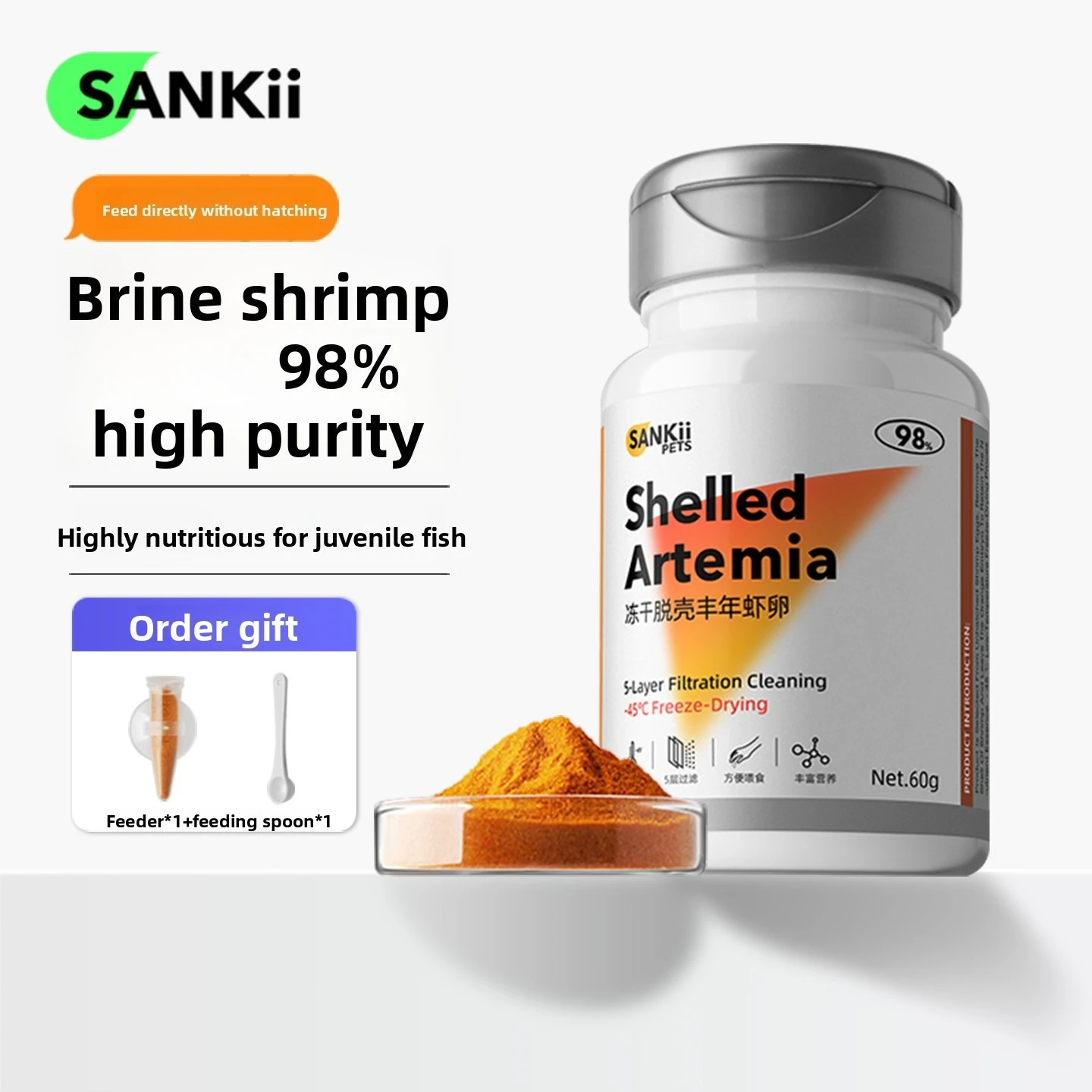 

SANKii Decapsulated Brine Shrimp Artemia, No Hatching Needed Instant Food for Baby Fish & Fry - High Protein & Easy to Digest