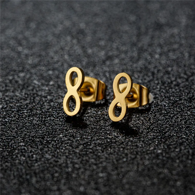 أقراط مرصعة من الفولاذ المقاوم للصدأ للنساء ، أقراط لافتة صغيرة اللانهاية ، رقم 8 بسيط ، مجوهرات حفلات أنيقة #1