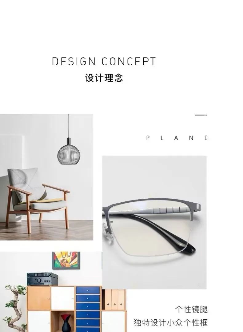 ALICIA Herren Luxus Mode Eckige Brillen Reintitan Halbrahmen-Brille Geschäfts-Optikbrille mit Sehstärke Große Größe – Detail 4