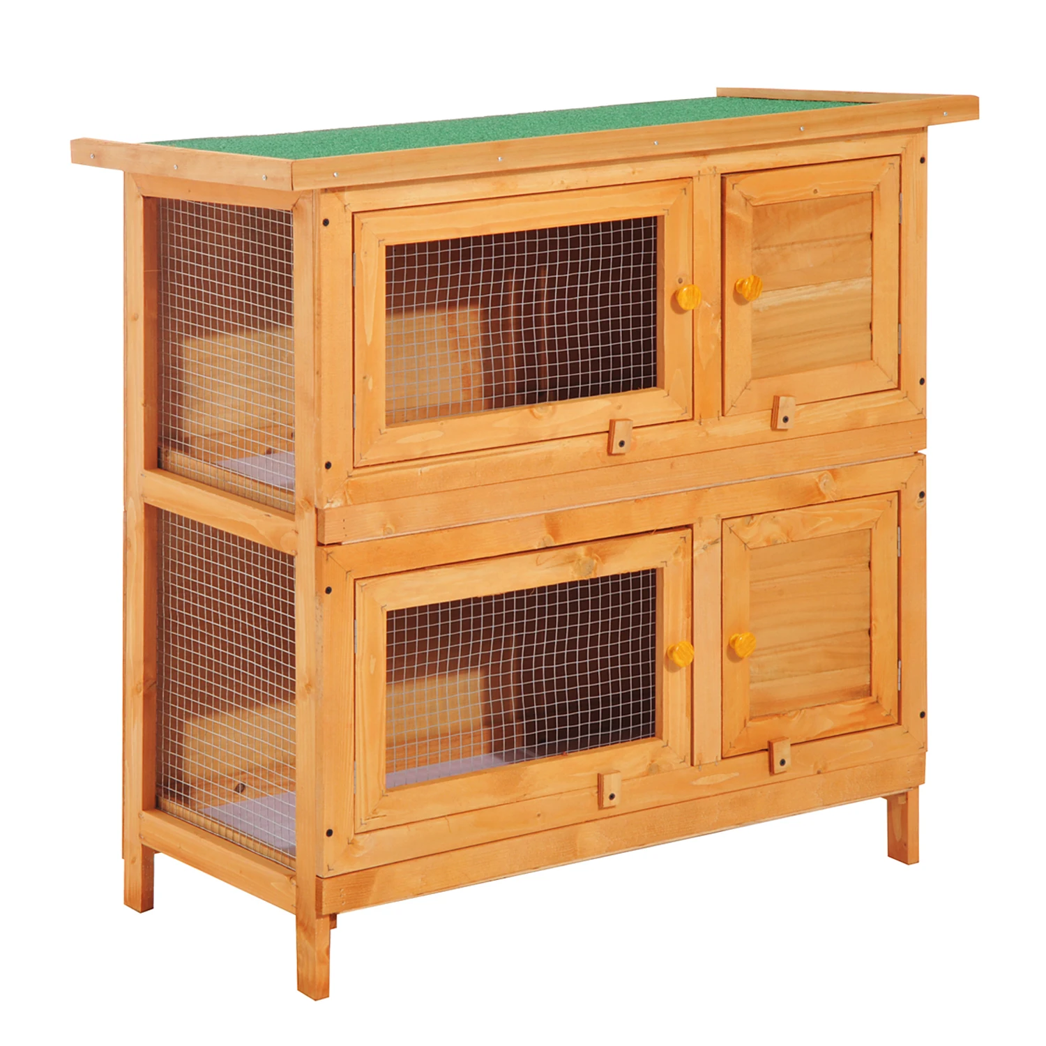 PawHut 2 tier outdoor wooden Hutch cage for 1-2 small pet rabbits with open asphalt roof and 2 removable trays 90x45x90 cm Natural wood