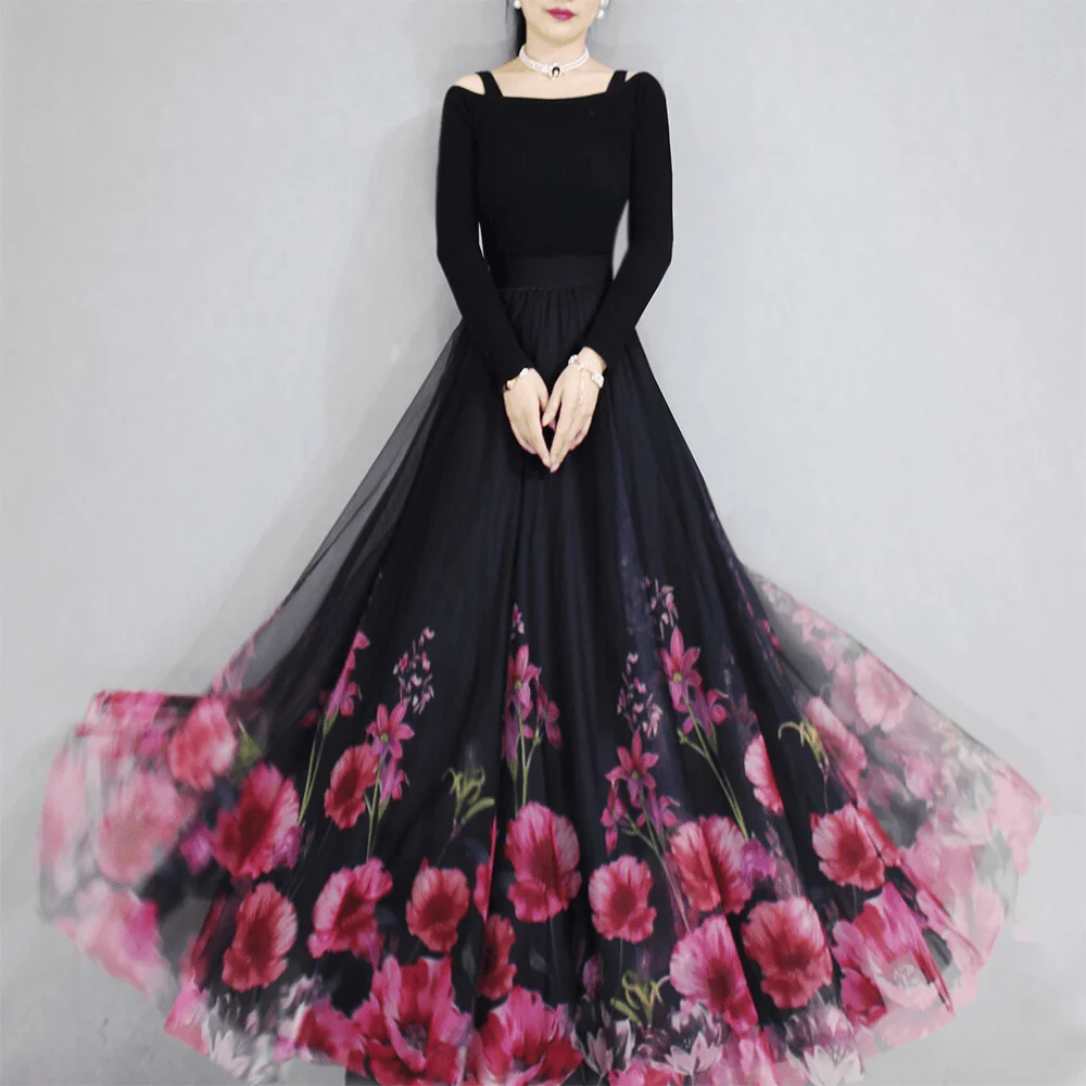 

Ele винтажная длинная юбка трапециевидной формы с цветным принтом Me, драпированная высокой талией, большой размер, подчеркивающая длинную юбку трапециевидной формы для женщин