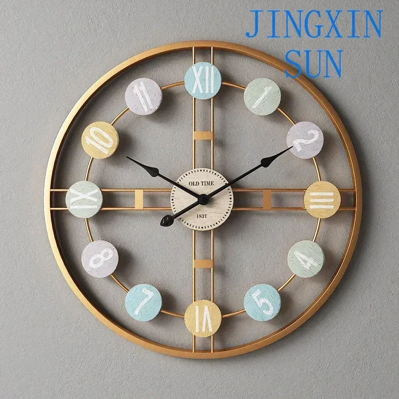 Large Metal Wall Clock Vintage Wall Watch Mute Digital Clocks Room