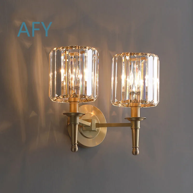 LED American Crystal Wall Lamp for Nordic Minimalist Bedroom Bedside Light Living Room Background Hallway All Copper Bracket