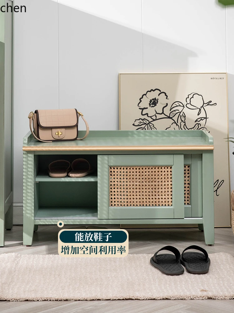 ZML Solid Wood Household Doorway Sit-on Shoe Cabinet Integrated Multi-functional Storage Stool