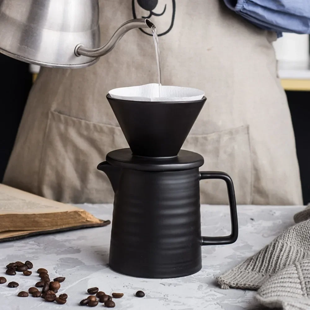 2-piece Porcelain Hand-pour Coffee Maker Set with Cups, Hand-pour Cone Drip Coffee Maker, Microwave-safe and Dishwasher-safe