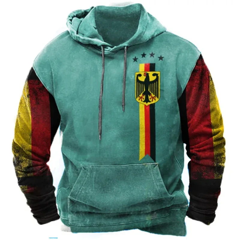 Vintage Germany Flag Hoodie For Men German Oversized Casual Hooded Sweatshirts Pullovers Long Sleeve Male Tops Street Apparel