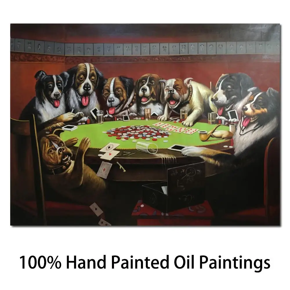 Dogs Canvas Art Wall Picture Hand Painted Oil Painting Poker Sympathy Cassius Marcellus Coolidge Modern Artwork Home Decoration