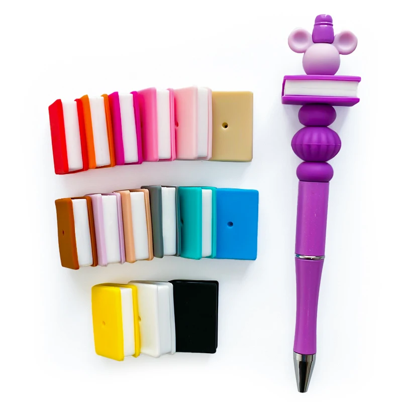10pcs New Style Silicone Stacked Books Focal Beads Jewelry Baby Molar Toy For Pen Making Bracelets Handmade Accessories