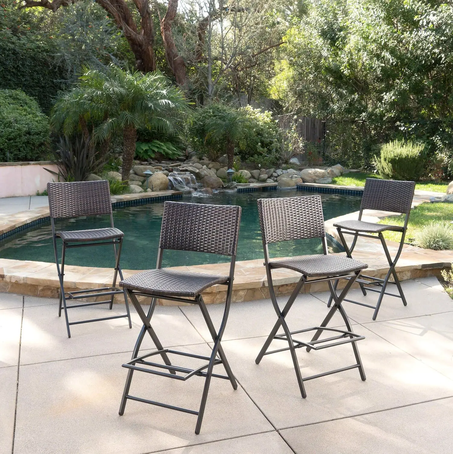 Margarita Outdoor Wicker Barstools, 4-Pcs Set, Multibrown
