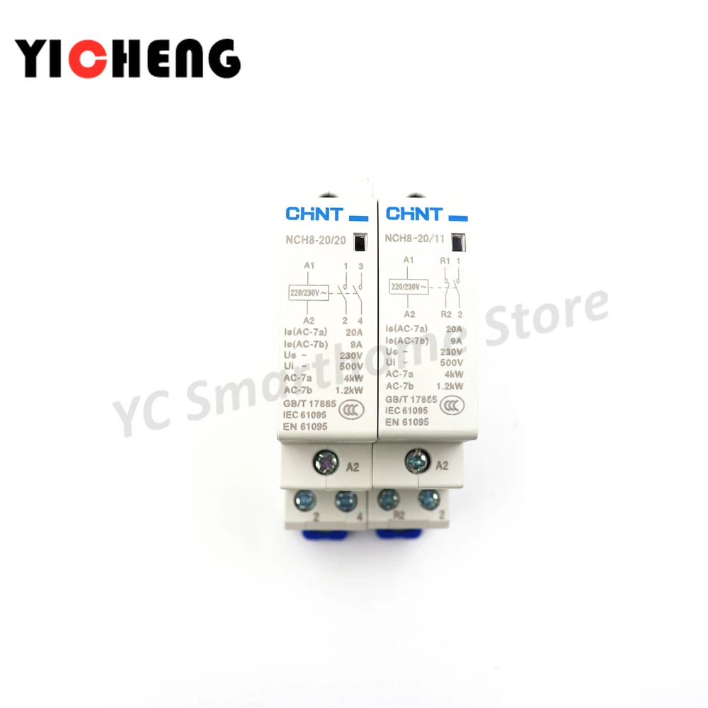 Chint-contactor de CA pequeño NCH8 para el hogar, monofásico de 220V/24V, tipo de riel 20A/25A, 1 unidad