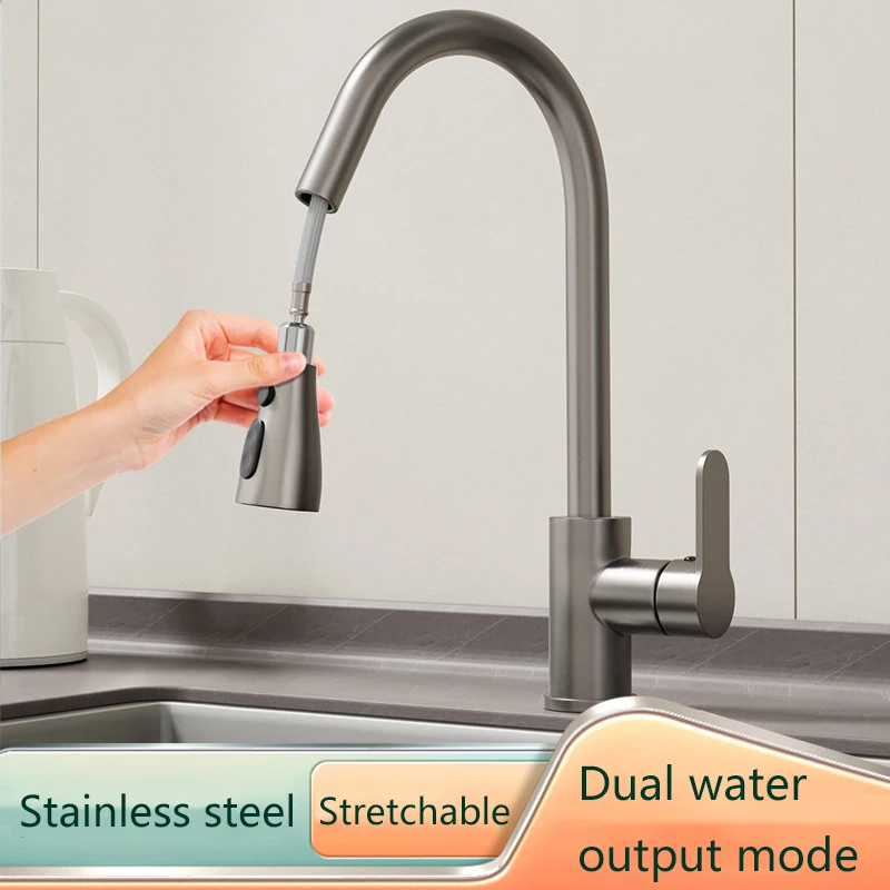 

Kitchen Pull-Out Faucet Stainless Steel Body Cold And Hot Sink Multifunctional Home Use Faucet for Washing Basin And Dishwashing