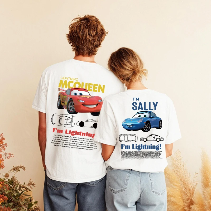 

Family Summer Men's Women's Sally I'm Lightning Cars McQueen Graphic T-Shirt Accessories Fun Cotton Couple Top Kids T-Shirt