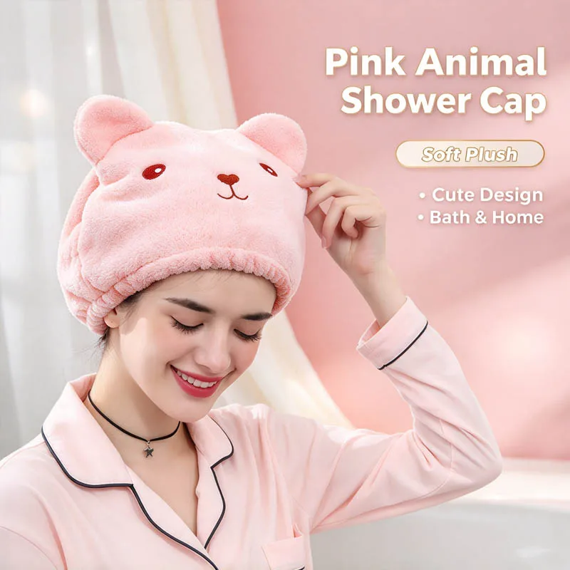 1-10PCS Women Soft Absorbent Lightweight Dry Hair Cap Thick Microfiber Quick Drying Cute Bear Embroidery Shower Head Towel