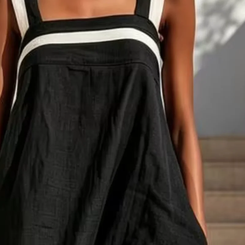 Sommerkleid für Damen mit Quastenverzierung Ärmelloses Baumwoll-Leinen-Kleid Lockeres Urlaubskleid mit Taschen