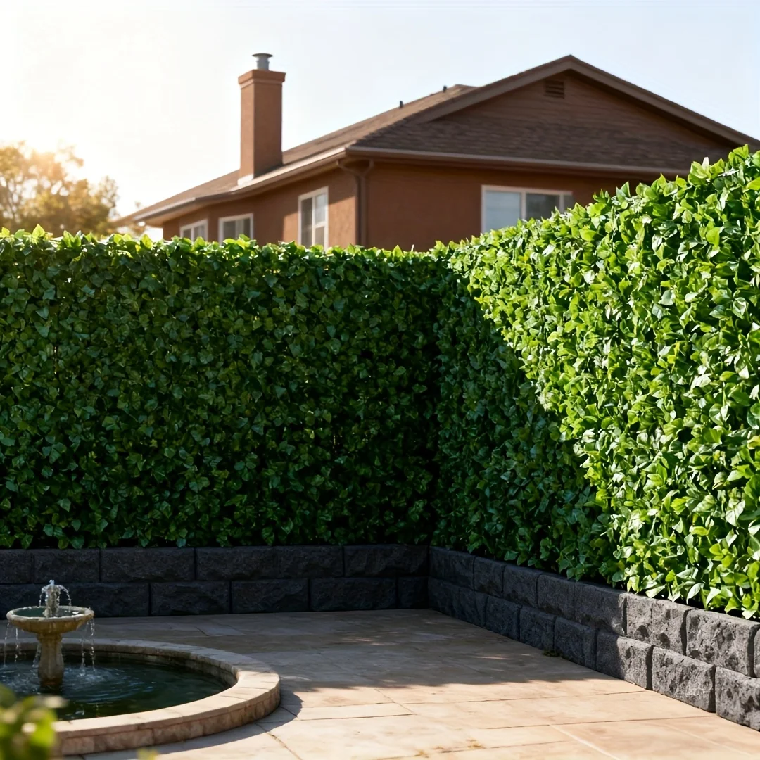 لوحة سياج للخصوصية باللبلاب الاصطناعي بطول 118 بوصة، واقعية للاستخدام الخارجي، شاشة خضراء بلاستيكية مزيفة، جدار حديقة للشرفة #4