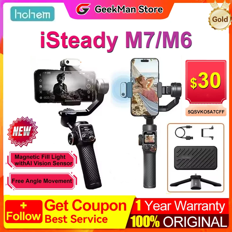 Hohem iSteady M7 M6 3-Axis مثبت يدوي hohem m7 Gimbal للهواتف الذكية مع ملء مغناطيسي لتتبع الوجه
