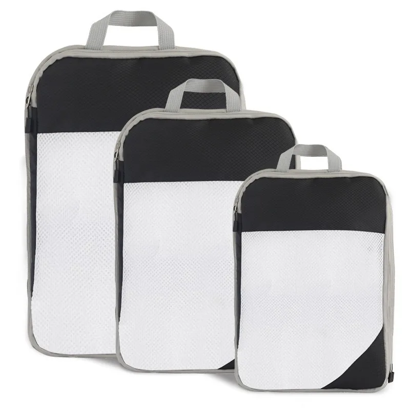 3PCS Travel Compressible Packing Cubes Foldable Waterproof Storage Bag Suitcase Nylon Portable With Handbag Luggage Organizer