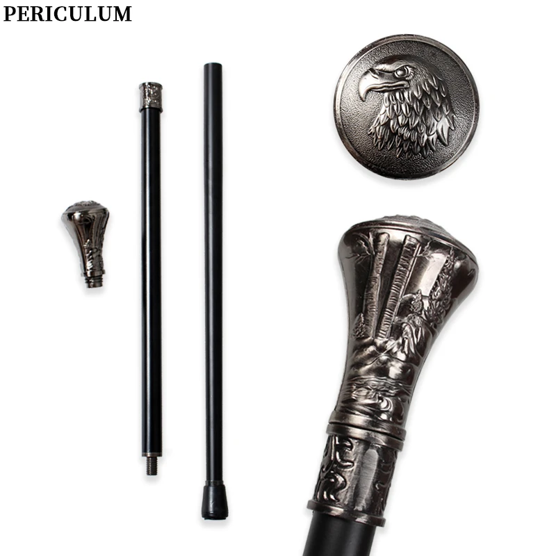 Vintage Antique Silver Alloy Walking Cane with Embossed Eagle Head Round Handle Detachable Stick Cosplay Prop for Men And Women
