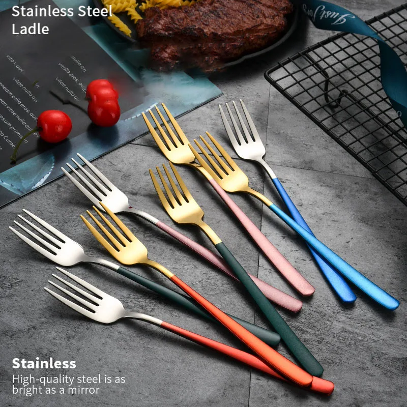 304 Stainless Steel Fork Korean Household Long Handle Salad Fork Steak Fork Fruit Fork Creative Western Fork Tableware