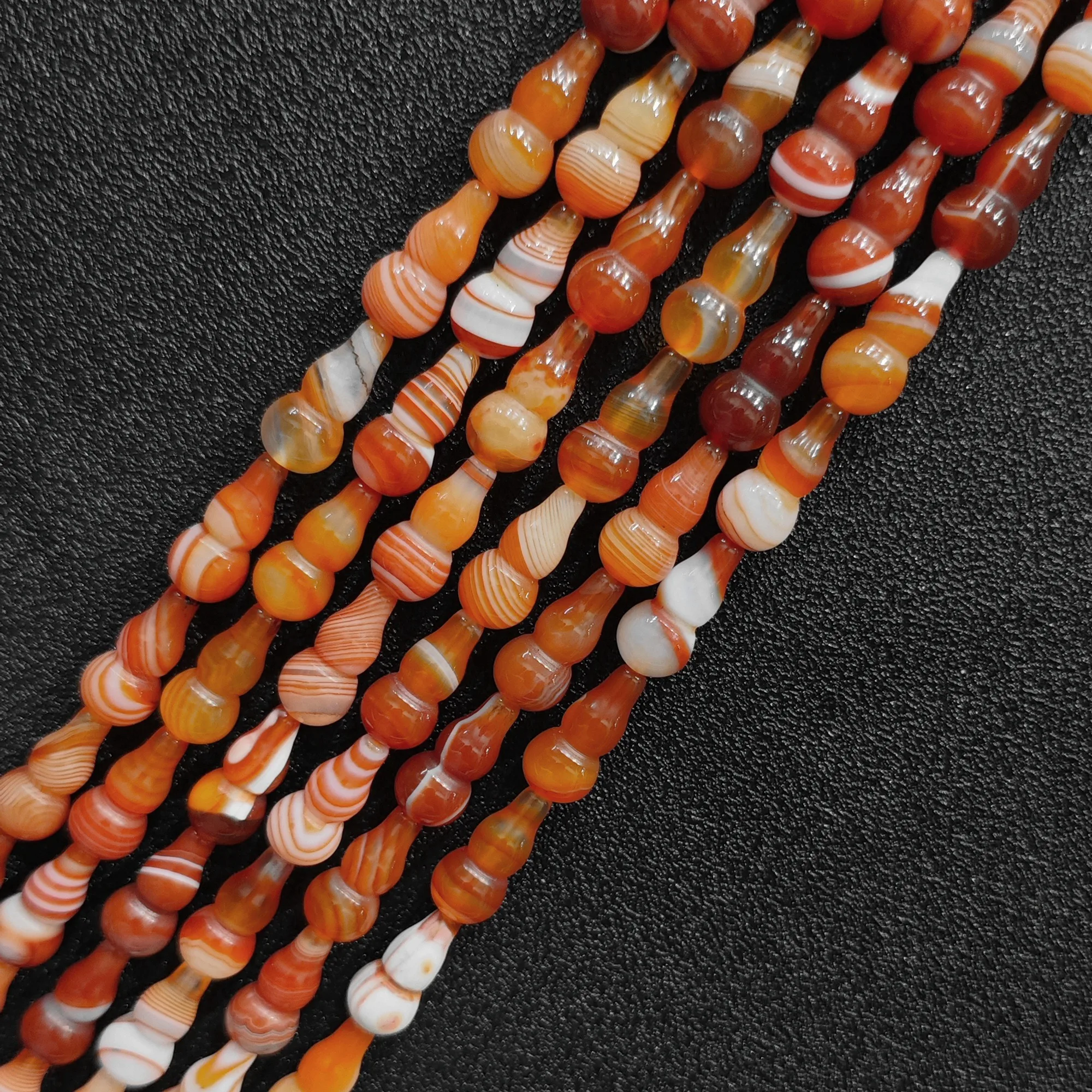 Red Agate Gourd Beads Wholesale, 16x8mm Color-Optimized Banded Agate Wu Lou Loose Strand Approx. 22 Beads for Jewelry Design
