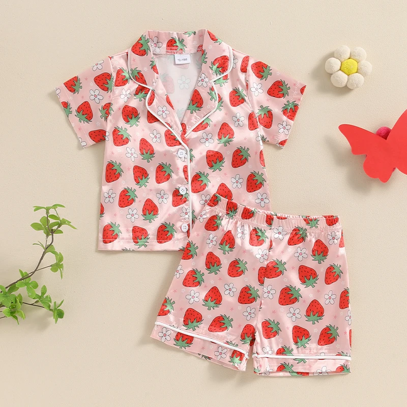 1-5Y Kids Girls Summer Pajama Sets Floral Short Sleeve Shirts Shorts Sets Toddler Girls Sweety Sleepwear Loungewear Homewear