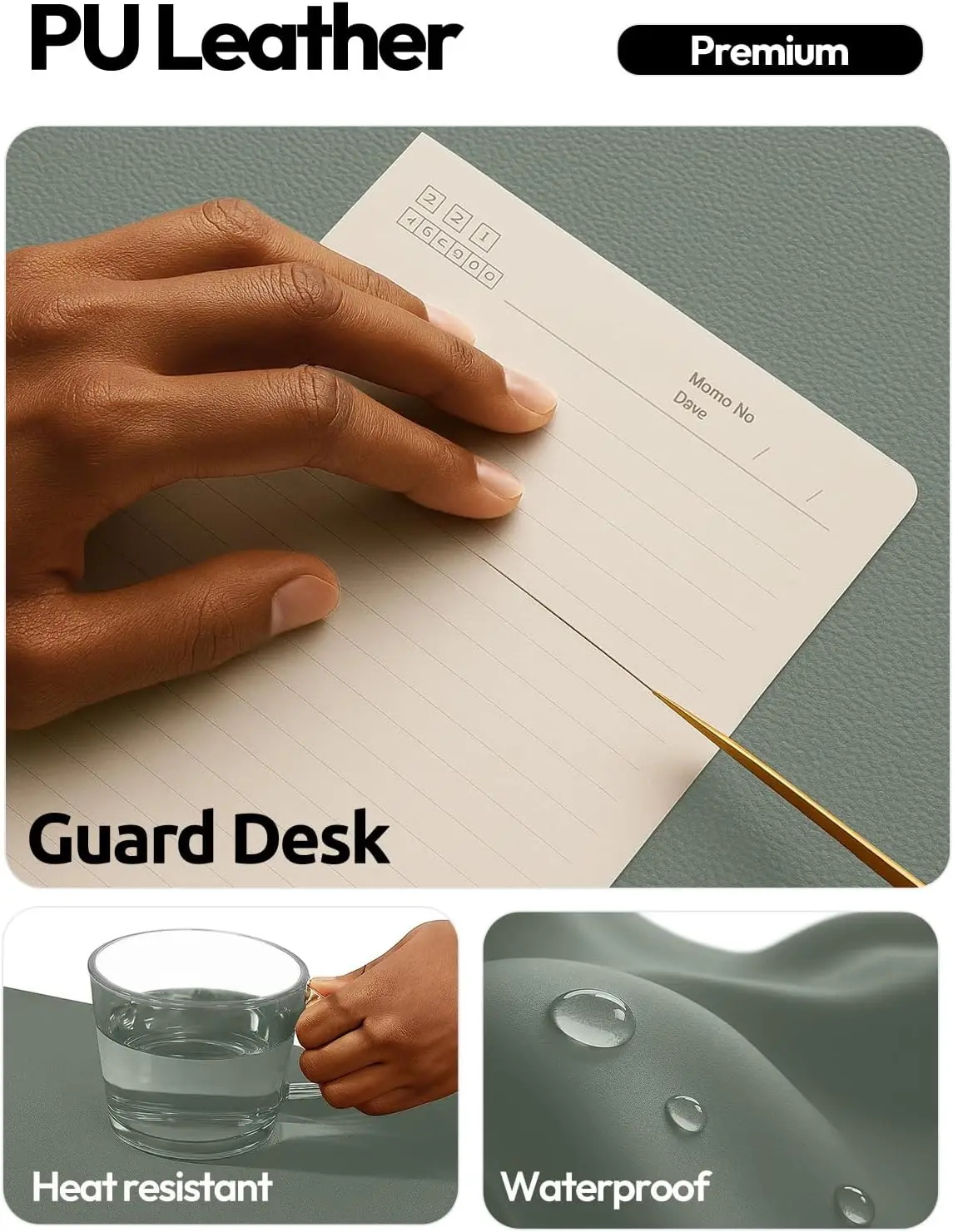 Leather Desk Pad Protector, Large Mouse Pad with Non-Slip Backing for Office and Home, 23.6x13.8 Inches Dark Green - view 3