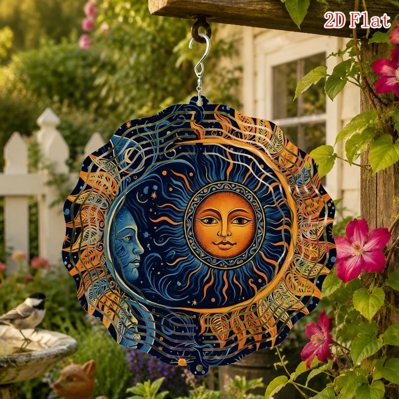2D Flat Cosmic Star Pattern Metal 3D Rotating Wind Chime with  Rotating Hook, Outdoor Garden and Patio Decoration