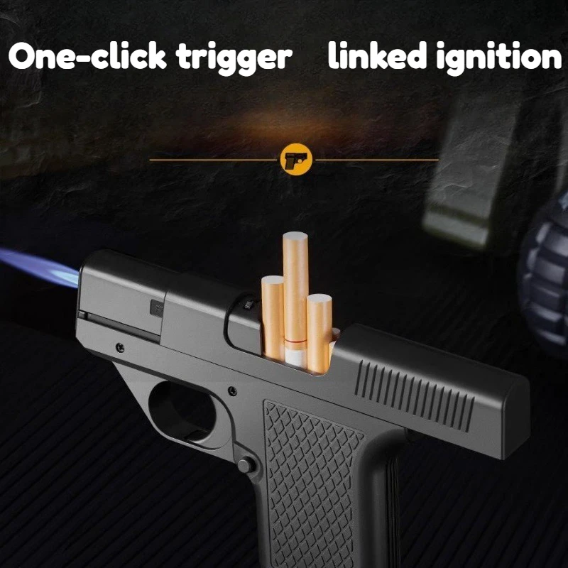Gun-Style Windproof Inflatable Lighter with Integrated Cigarette Case - 3-Size Magazine Fit  Cigarettes, Premium Gift for Men