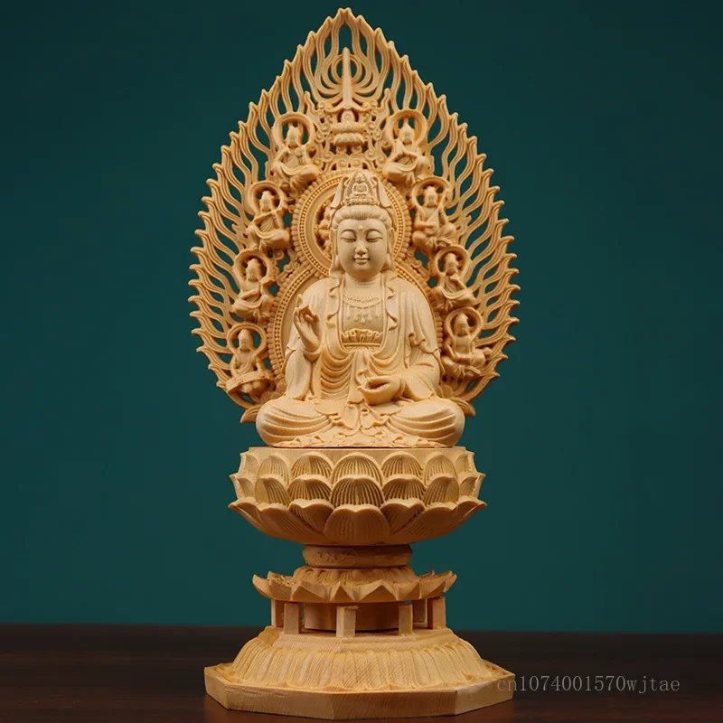 Imagem -03 - Poplar Madeira Mão Escultura Artesanato Ocidental Três Santos Cadeiras Estátua de Buda Sentado Escultura Lotus Decoração 1pc Amarelo