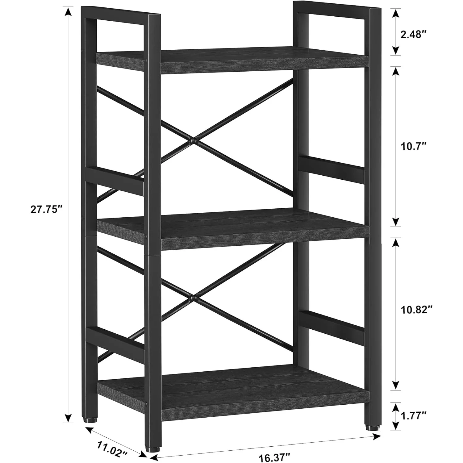 Bookshelf, 3 Tier Industrial Bookcase, Metal Small Bookcase, Rustic Etagere Book Shelf Storage Organizer for Living Room,Bedroom