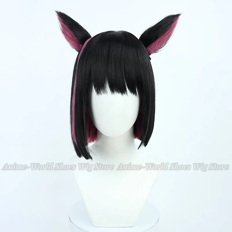 Blue Archive Kazusa Cosplay Wig Black Pink Straight BOBO Synthetic Hair Project MX Girls Game Headwear