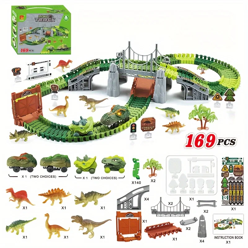 169Dinosaur Paradise Track Electric Car Suit Early Childhood EducationDIYDinosaur Cave Tunnel Track Toy