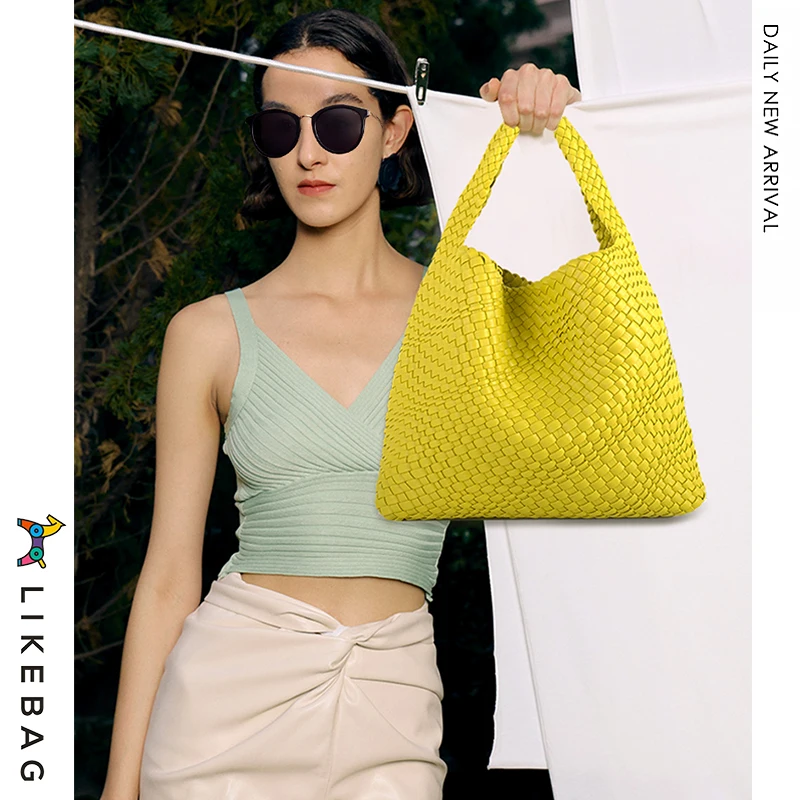 

LIKEBAG Fashion Ladies Original Hand Woven Handbag PU Leather Woven Women Large Capacity Tote Bag With Small Bag