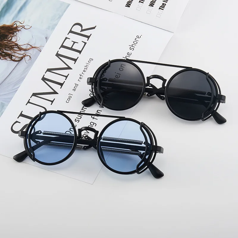 

Punk Steampunk Sunglasses Double Spring Leg Glasses Fashion Trend Round Sunglasses Men's Brand Designer Gothic Style Products